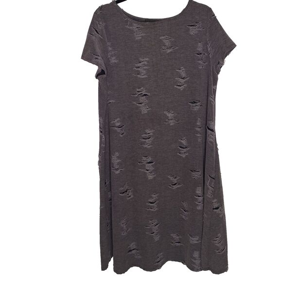 Poof New York Dress Size XL Gray A-Line Mini Cap Sleeve Distressed Destroyed USA - Picture 2 of 8